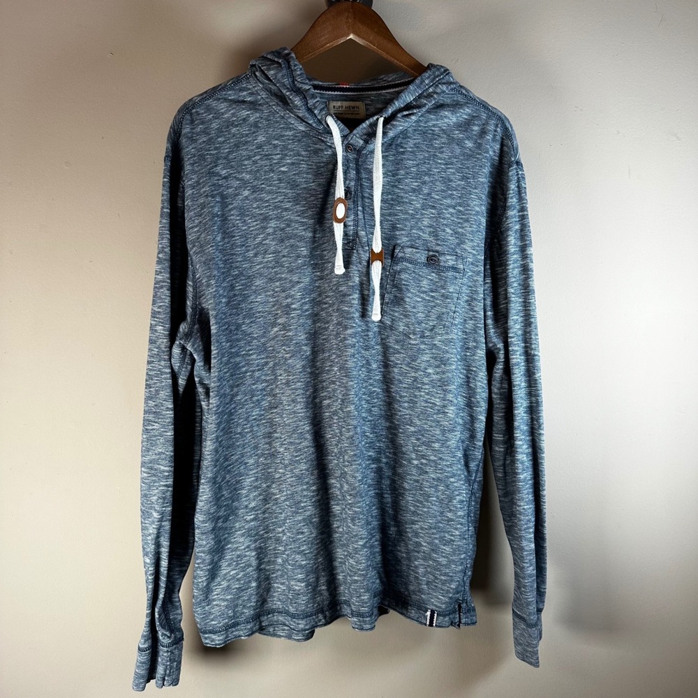 Ruff Hewn Womens XL Blue Pullover Hoodie Long Sleeve Henley Casual‎ Top